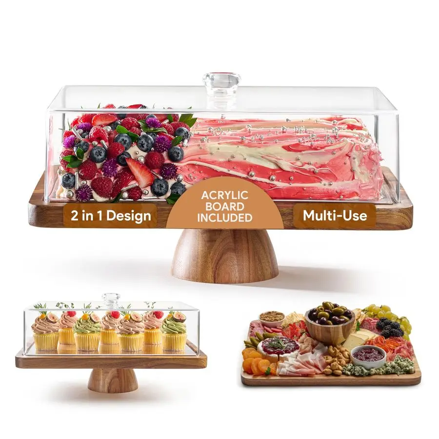 

Wood Valentine Cake Stand with Lid Rectangle Holder for Valentines Baking, 2in1 Dessert Display amp Charcuterie Board, Valentine