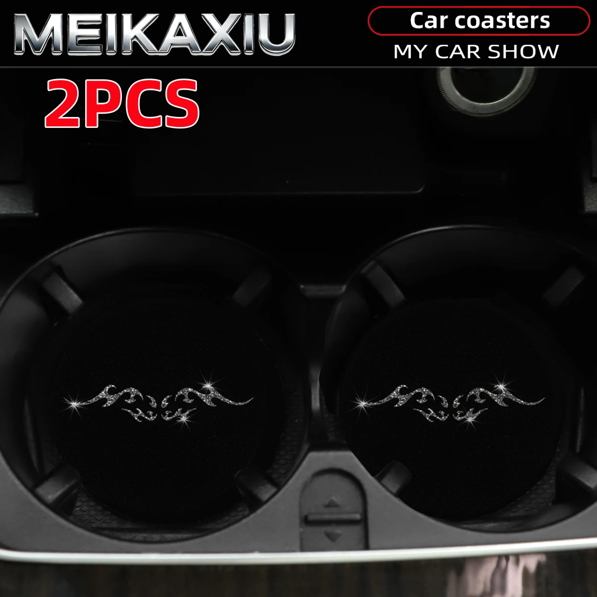 NEW 2 Pcs Glittering Fabric-Covered Car Cup Mats with Rubber Bottom for Interior Decoration Women Suitable Auto Accessories