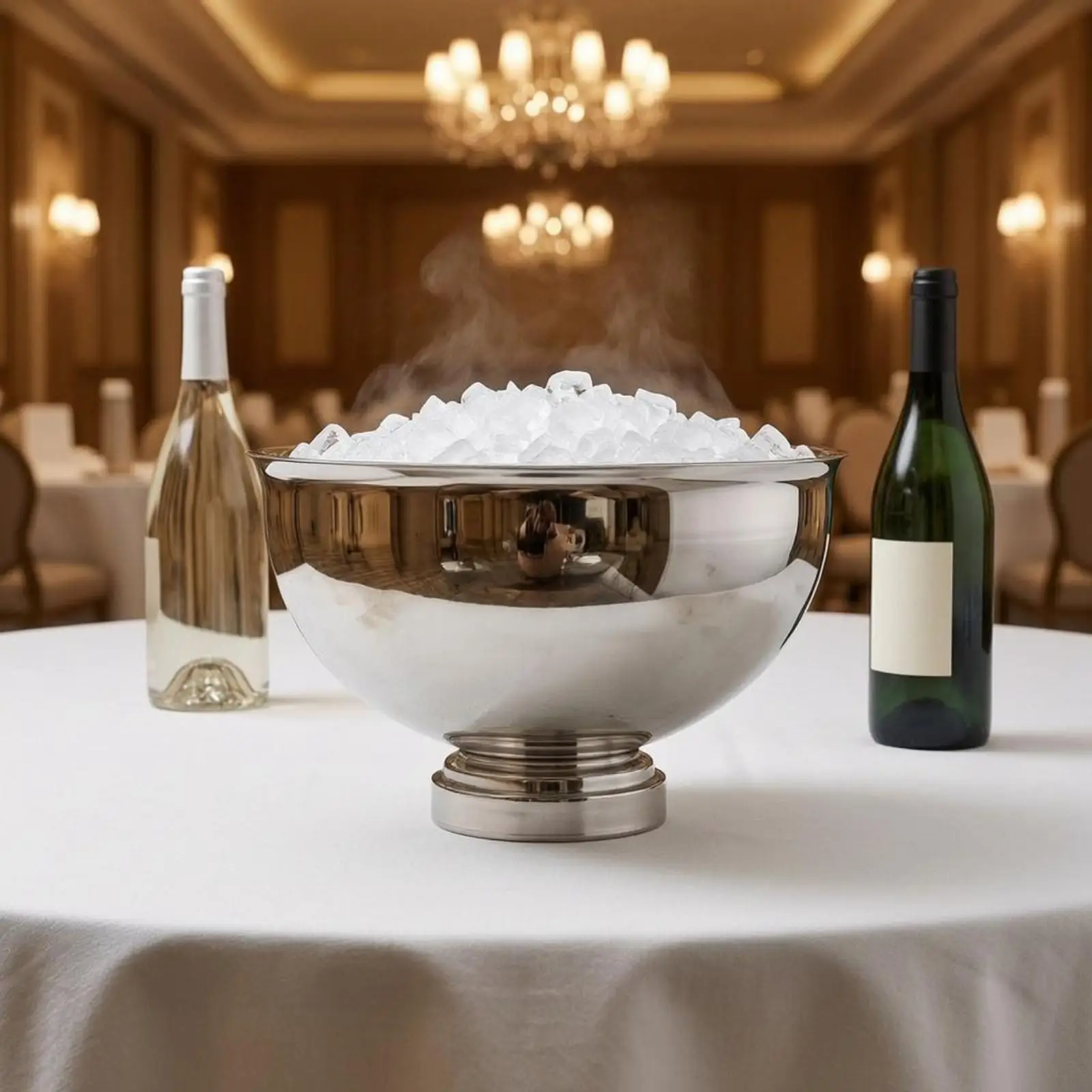 Durable Steel Ice Bucket for Champagne and Wine Round Bowl Shape with Glossy Finish Raised Pedestal Base for Serving