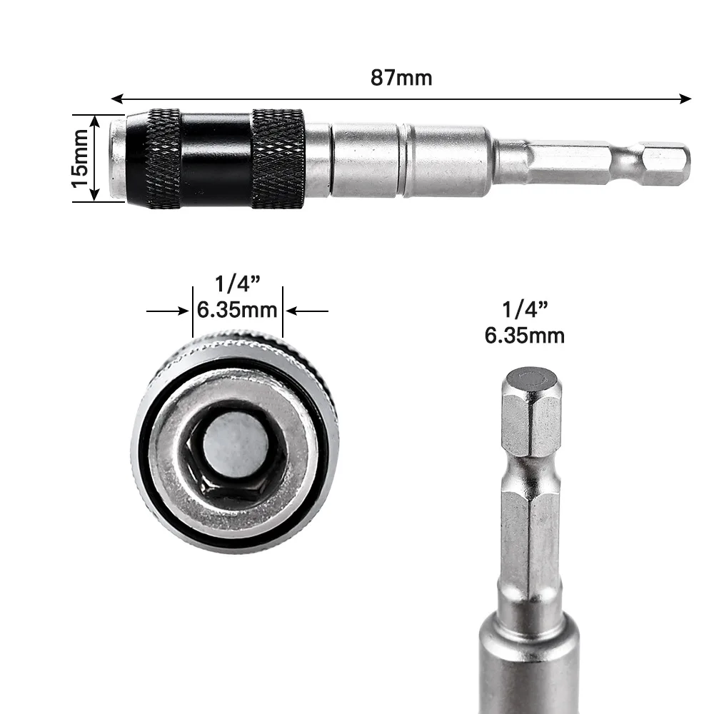 Imagem -05 - Hex Anel Magnético Chave de Fenda Bits Broca Ferramentas Manuais Broca Extensão Haste Titular Guia de Acionamento Parafuso Ponta da Broca 1pc