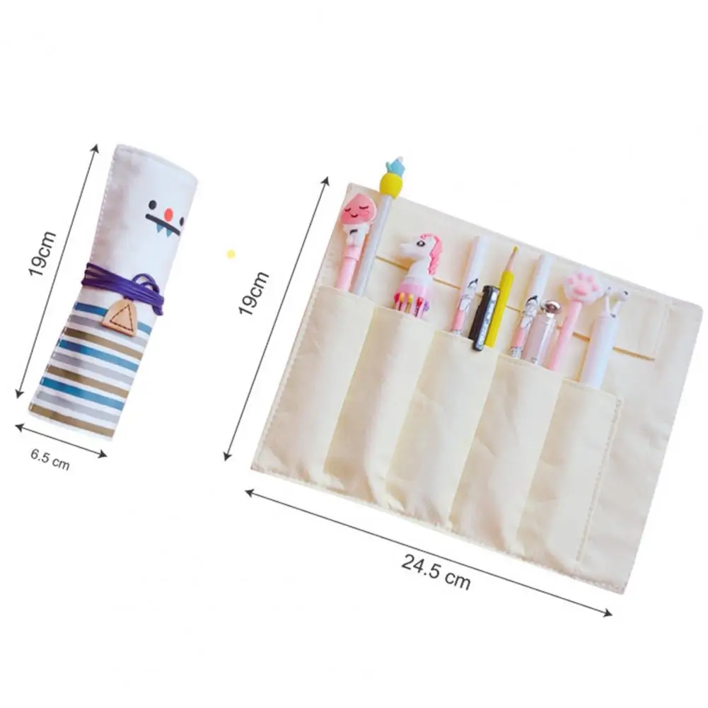 Roll Pen Bag Drawstring Design Funny Expression Portable Storage Pencil Roll Wrap For Stationery Roll Pouch For School Student
