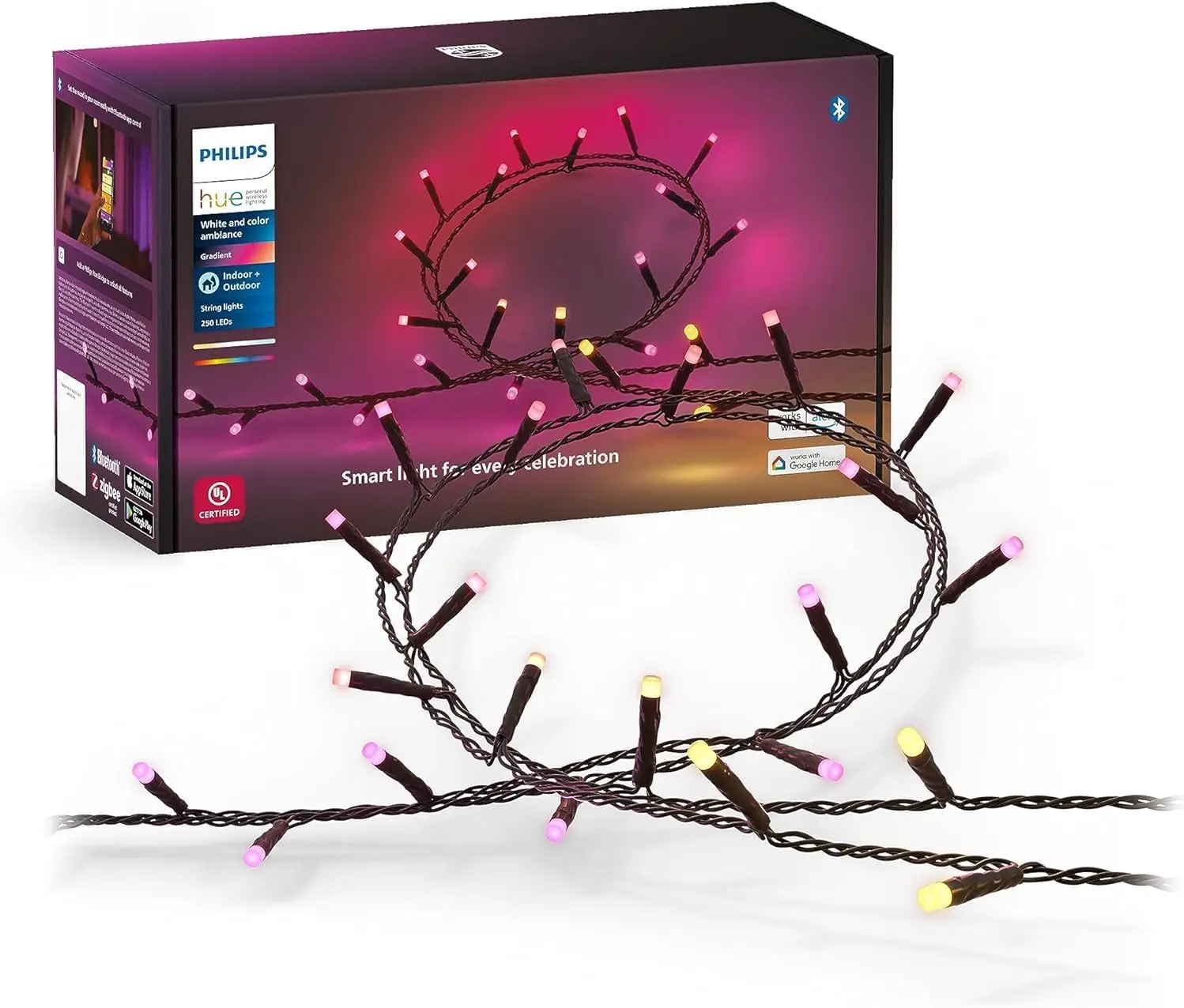 Holiday 65Foot Festavia String Lights 250 Mini Color Changing Smart LEDs Weatherproof Control with Hue App Works with A