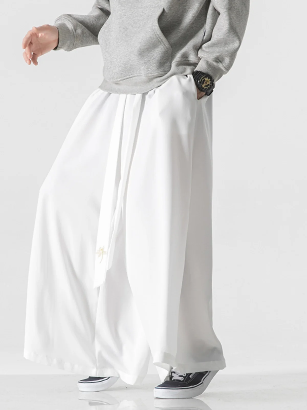 

Loose Ice Silk Hanfu Sle Men's Casual Pants Summer Faionable Low Waist Long Trousers Harlan Sle Wide Leg Pants