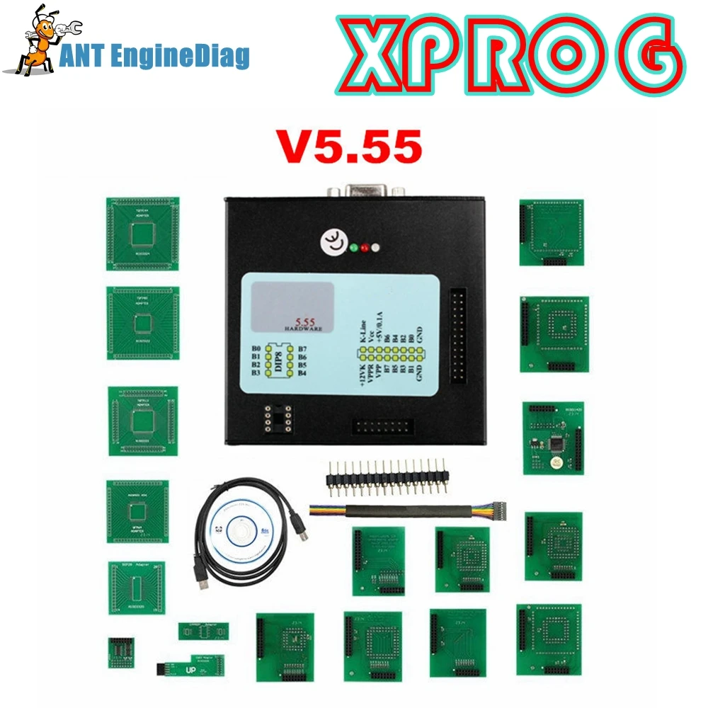Najnowszy XPROG V5.55 z metalową obudową i pełnym zestawem adapterów, obsługuje CAS4 XPROG-M 5.55, narzędzie do programowania chipów ECU, szybka wysyłka.