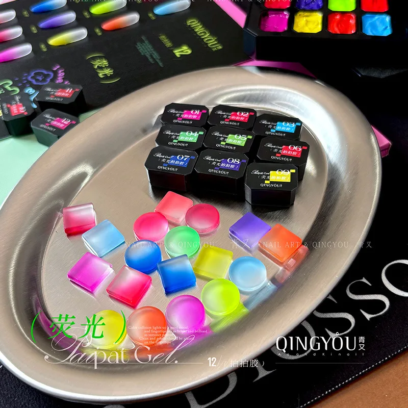 Neue 12-Gitter Fluoreszierende Pat Nagel Feste Gel Nagellack Schnelle Gradienten Malerei Gel Feste Ölgemälde Gel DIY Nail art Maniküre