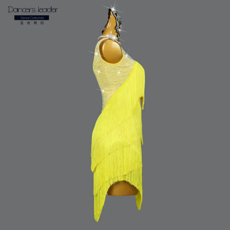 High End Customized Latin Dance Double Line Encryption Tassel Handmade Diamond Chacha Tango Female Adult Stage Professional Suit