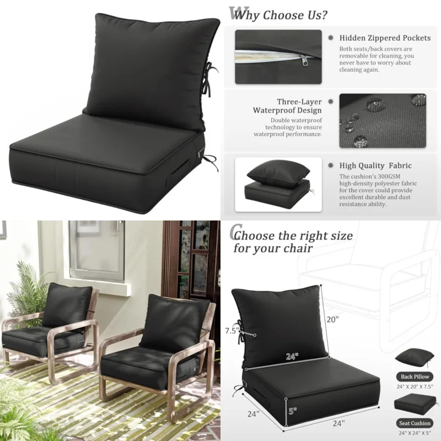 

Outdoor Patio Cair Cusions Set aterproof and Fade Resistant Deep Seat and Back Cusions it Removabe Covers Outdoor Seat Cusion S