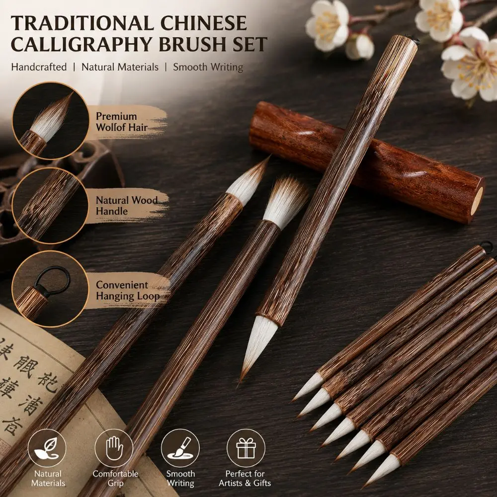 Traditional Mixed Hair Chinese Calligraphy Brush Fine Point Versatile Chinese Ink Brush Short Peak Writing Brush Regular Script