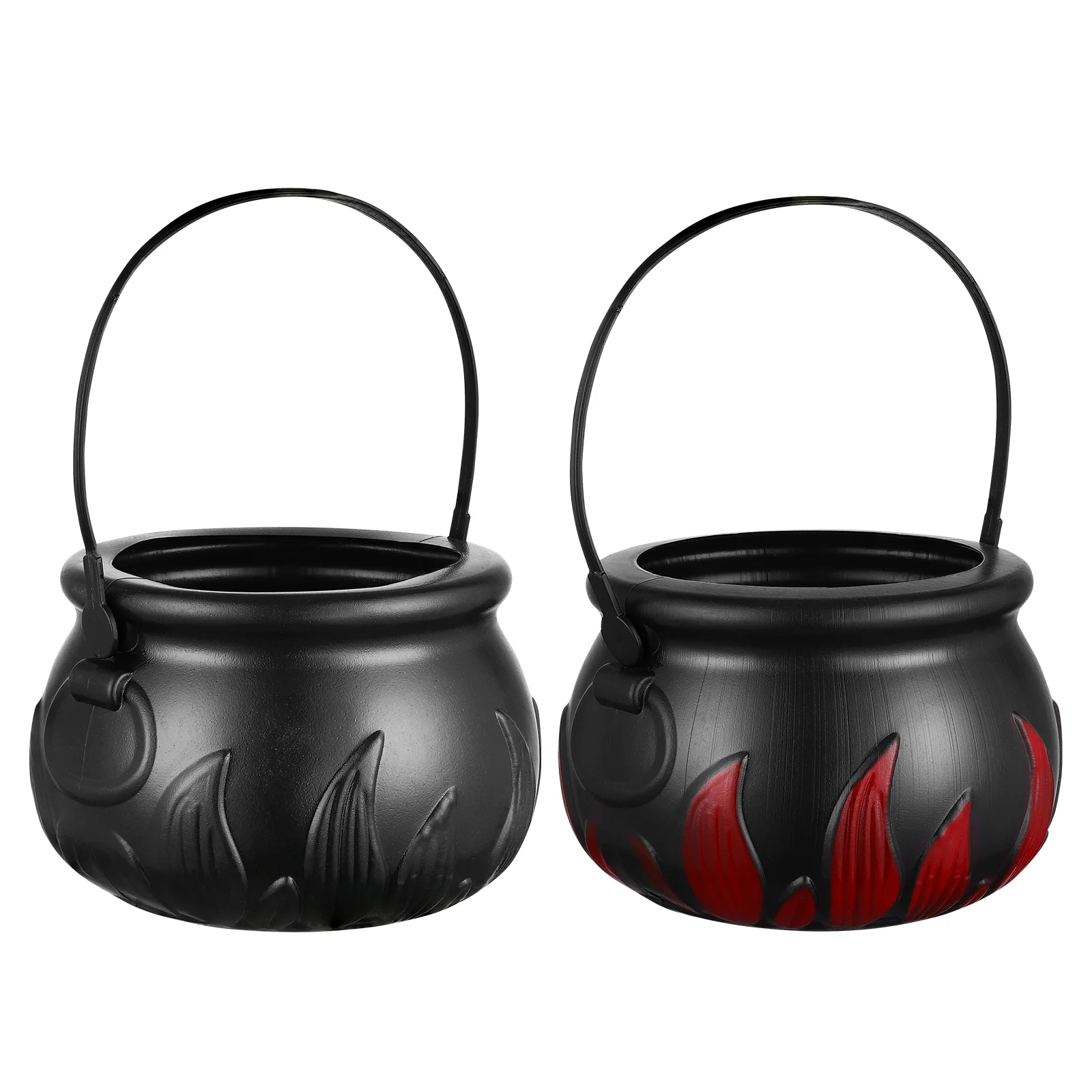 2 Pcs Witch Jar Candy Kettles Black Cauldron Mini Chocolate Halloween Bowl Basket for Kids Garland Decor Flame Barrel Coin