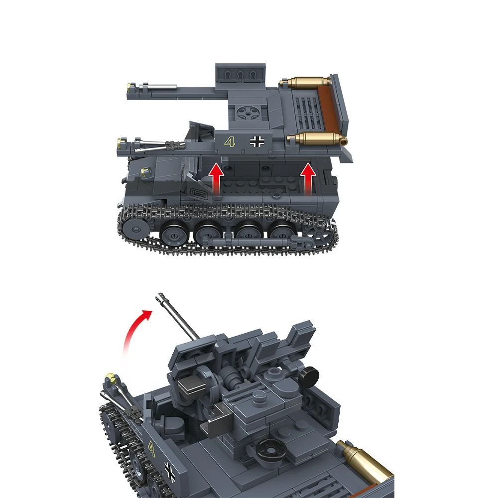 Carro armato antiaereo SAWT Flakpanzer I dei soldati militari dell'esercito della Seconda Guerra Mondiale ​ Blocchi di costruzione Mattoni Giocattoli educativi per bambini