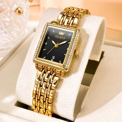 OLEVS Women's Watches Elegant Luxury Square Small Wristwatch Exquisite Red Gift Box Watch for Girl Waterproof Luminous Date