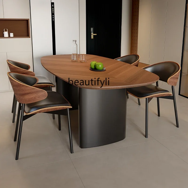 

French medieval solid wood dining table, modern minimalist designer Nordic oval parquet home dining table