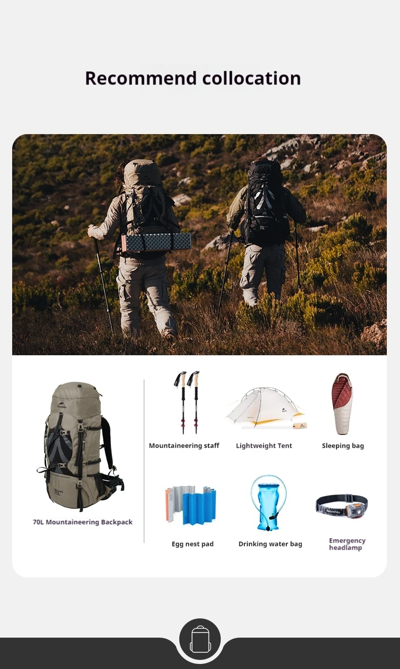 Naturehike 70+5L Camping Rucksack Wandern Große Kapazität Rucksack Ultraleichte Reisetasche W/Aluminium Legierung Rahmen Wasserdichte Abdeckung – Detail 16