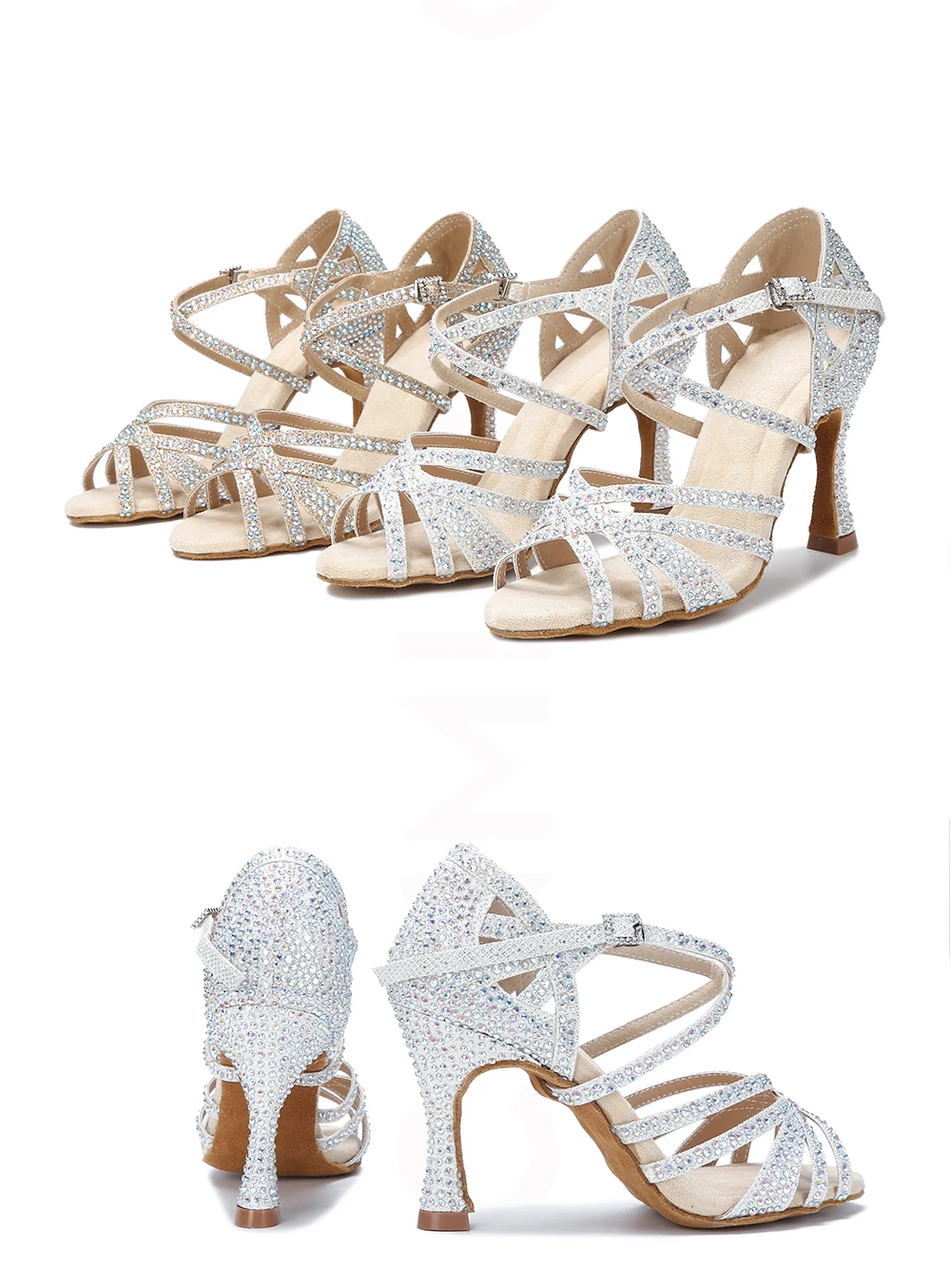 CINMIDY Satin Glitzer Tanzschuhe Damen Strass Latein Tanzschuhe Ballsaal Tanzschuhe High Heels Party Schuhe Damen Hochzeitsschuhe – Detail 3