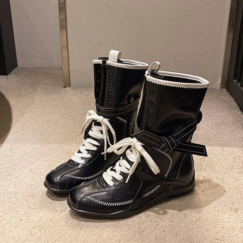 

Lace-up Women's Training Ankle Boots Low Heels Comfy Sports Shoes Combat Ankle Boots Fashion Daily Work Shoes