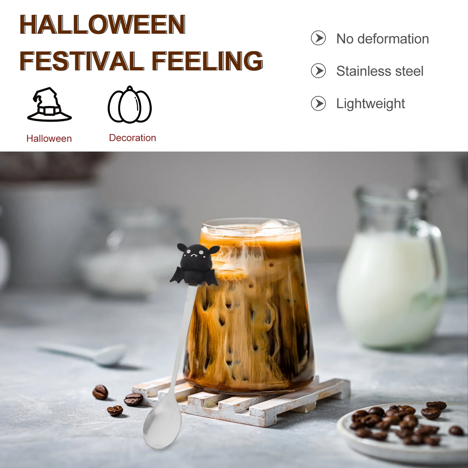 

6Pcs Stainless Steel Halloween Dessert Spoons Cake Spoons for Home Restaurant Kitchen Party Use Halloween Elements Spoon