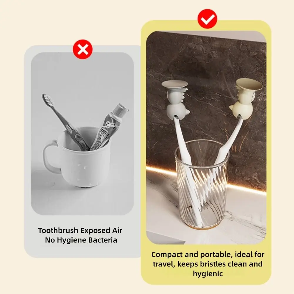 Portable Toothbrush Protective Cover with Suction Cup Multi-function Desktop Dustproof Toothbrush Cap Dinosaur Silicone