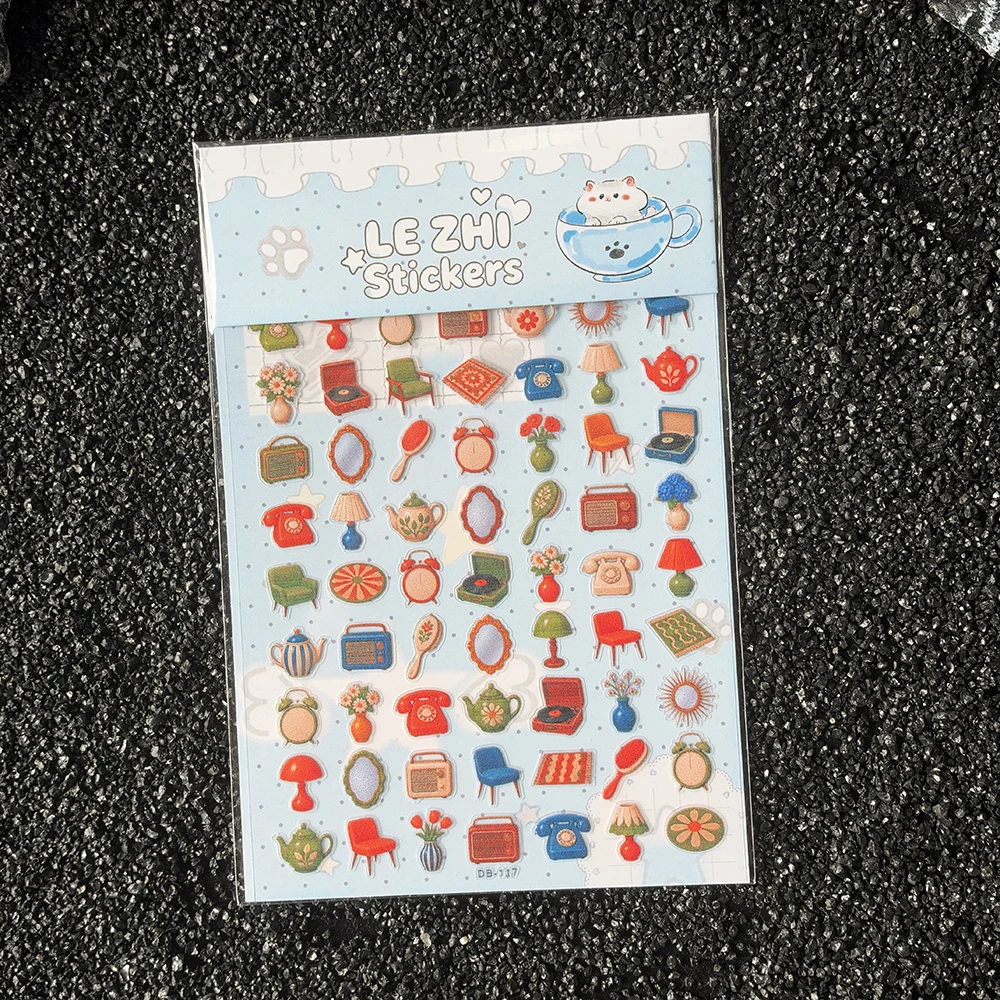 LEZHI Cute PVC Stickers Sheet Vintage Perfume Makeup Bow Butterfly Kawaii Diary Decoration Girl Stationery Gift