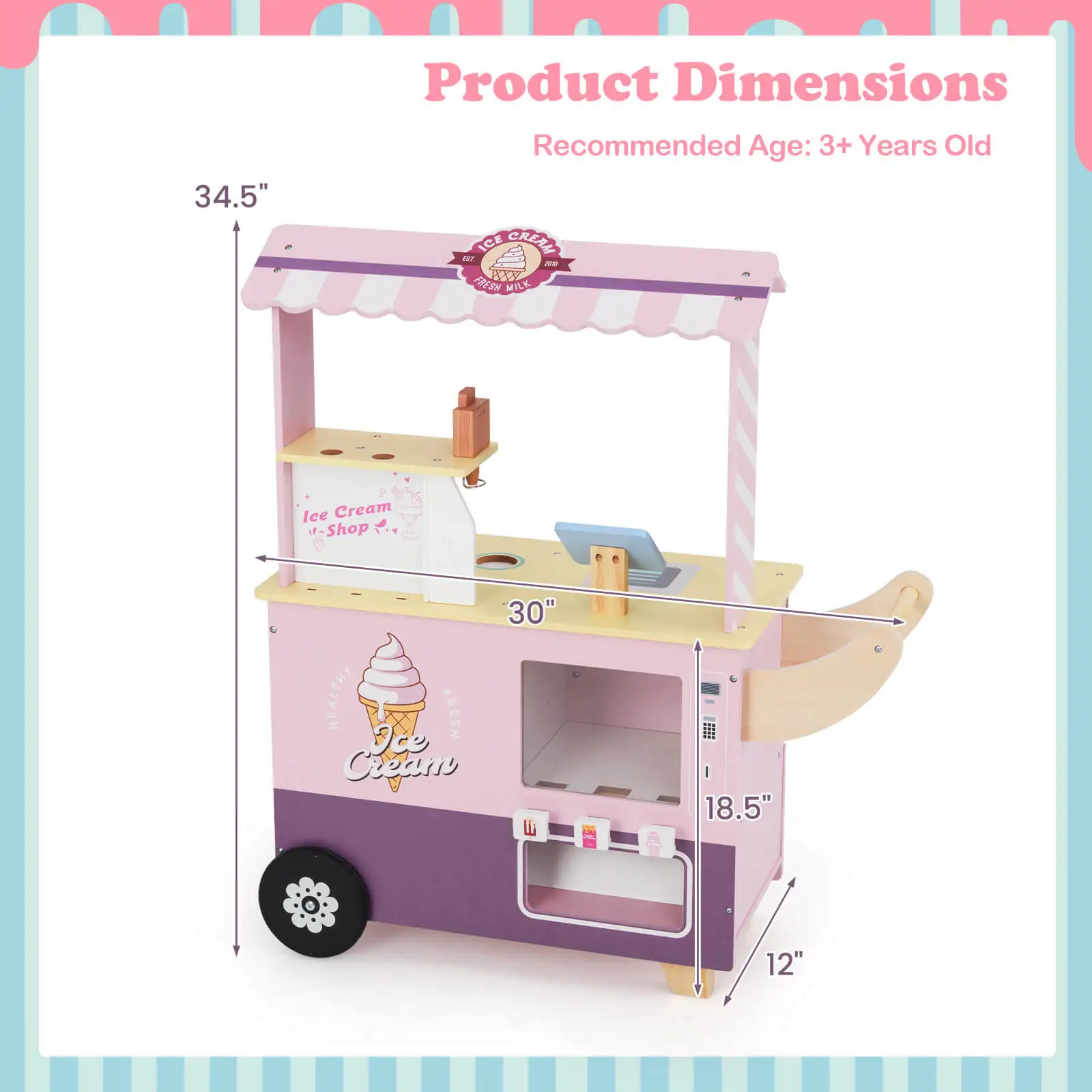 Kids Ice Cream Cart with Vending Machine & Ice Cream Maker Toys Display Stand