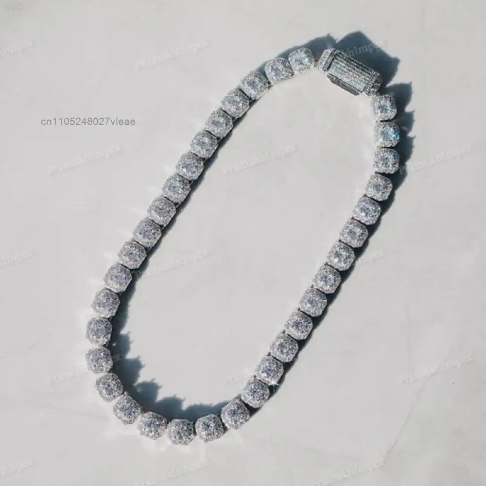 Round Cut Moissanite Tennis Necklace Fully Iced Out Micro Diamonds Bust Down Necklace Trendy Hip Hop Jewelry for Mens