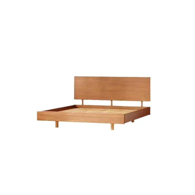 Nordic solid wood bed, simple single cherry wood, Japanese log double suspension bed