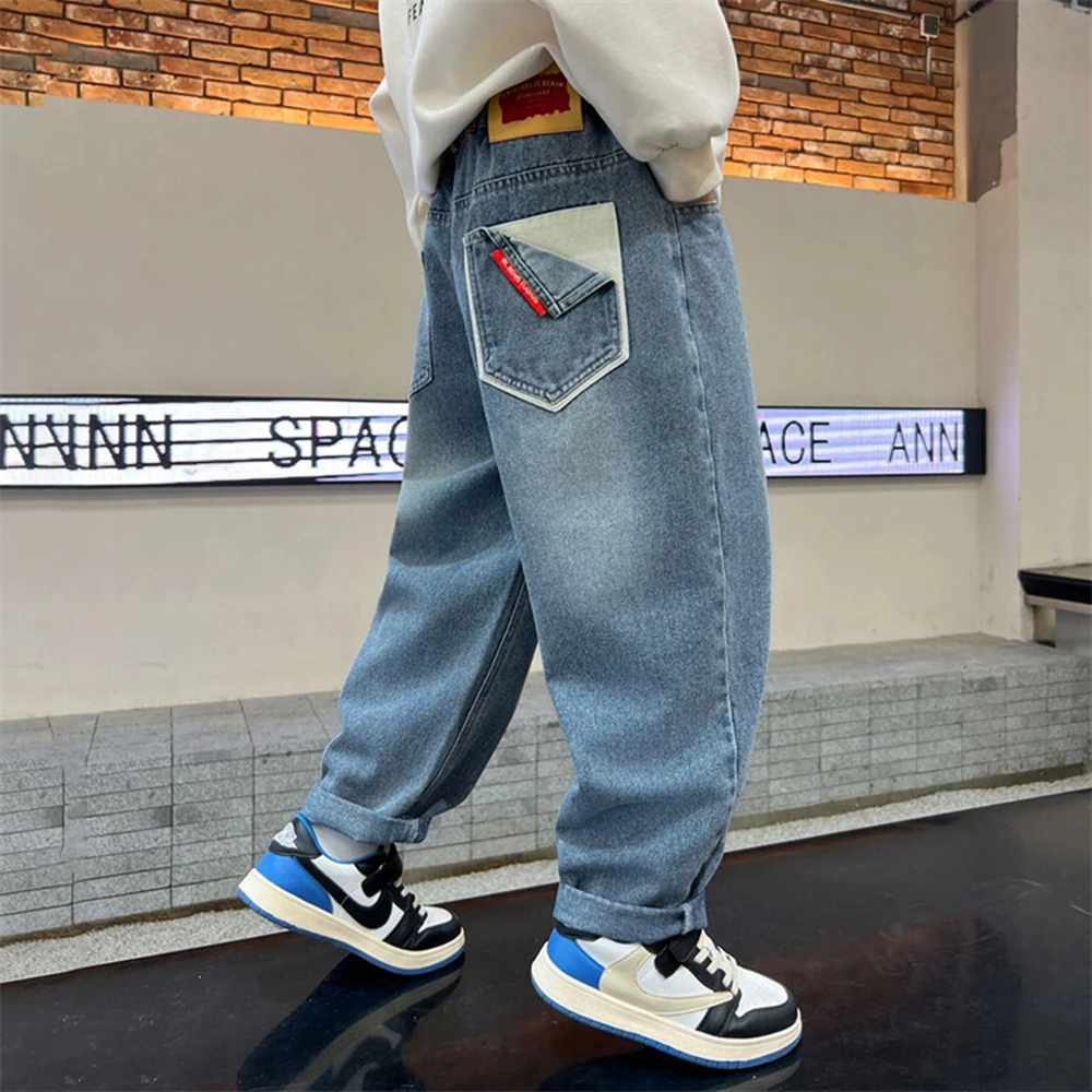 Boy Jeans For Teenage Casual Style Letter Pattern Loose Pants For Children Toddler Kids Clothes 4 6 8 9 10 11 12 13 14 Years