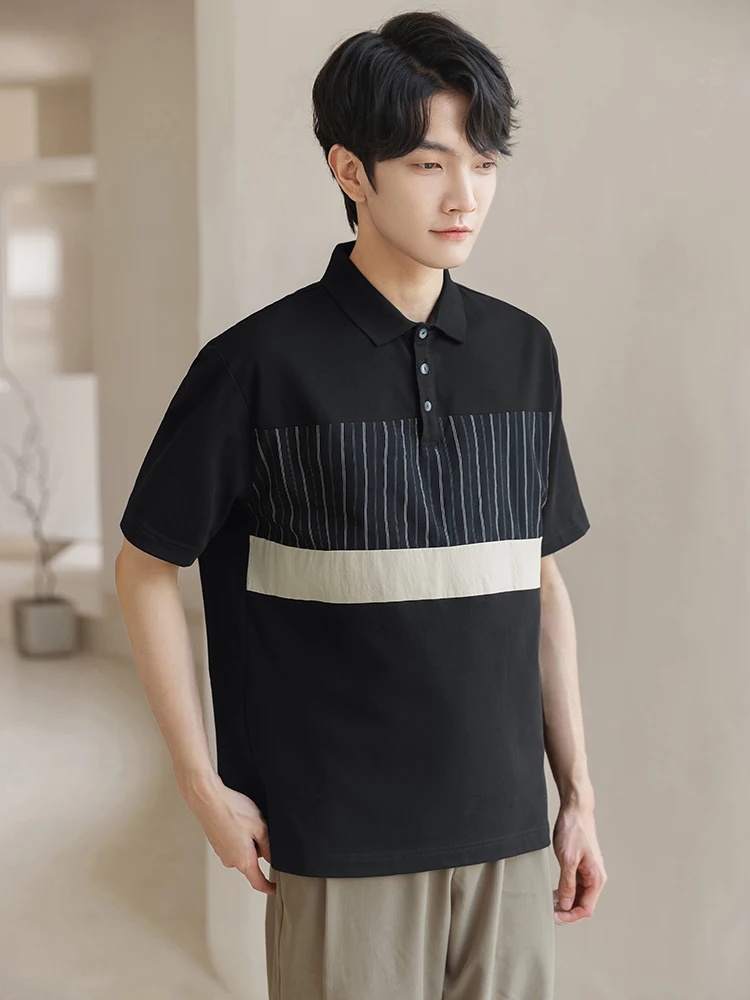 

Short Sleeve T-shirt Polo Shirt Men's Cotton Thin Color Matching Striped Fashion Summer Loose Business Casual Top Spring Autumn