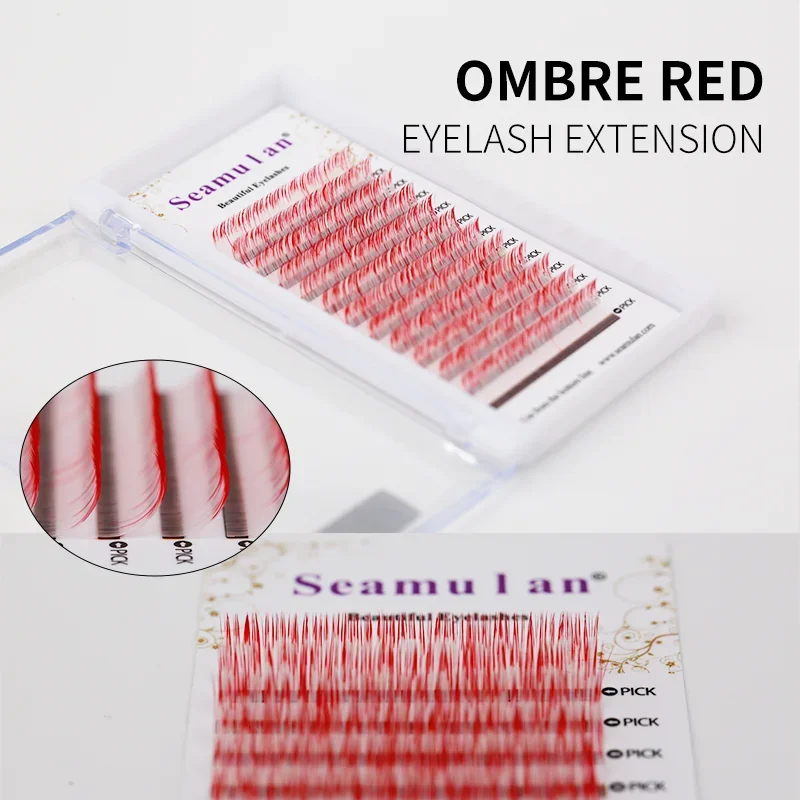 Seamulan Ombre Blue Purple Pink Green Purple Black Color Eyelash Extension Faux Mink Gradient White False Lashes Extension