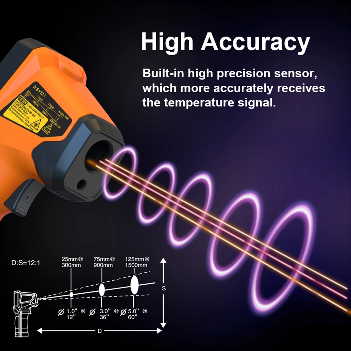 NJTY T600A T600 Digitales Infrarot-Thermometer -58 ° F bis 1112 ° F (-50 ℃ bis 600 ℃ Professionelle industrielle Laser-Temperaturmesspistole – Detail 10
