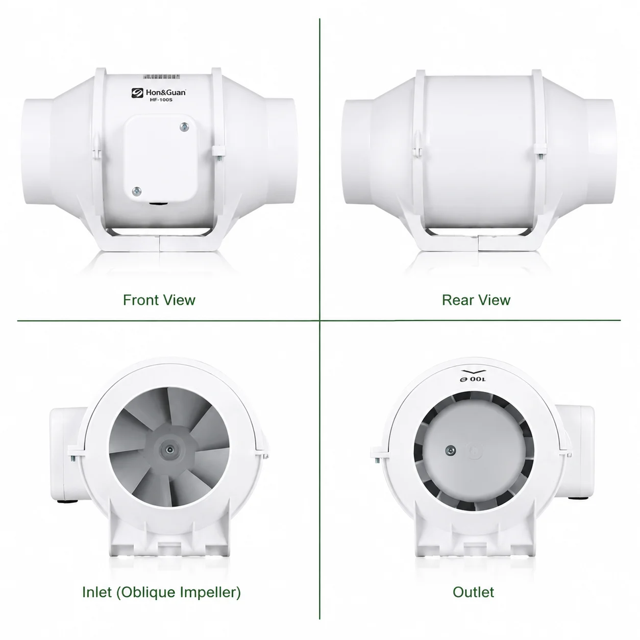 Hon&Guan 3/4 Inch Mixed Flow Duct Fan, Low Noise Pure Copper Motor Exhaust Fan for Bathroom Kitchen Hydroponics