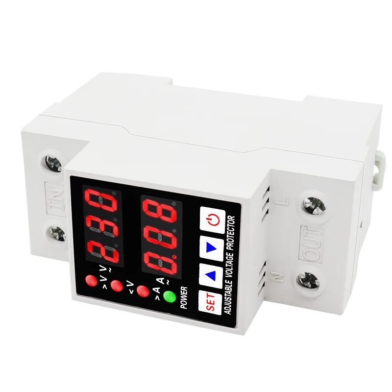 40A 63A 230V Din Rail Adjustable Digital Over Under Voltage Relay Surge Protector Limit Over Current Protection