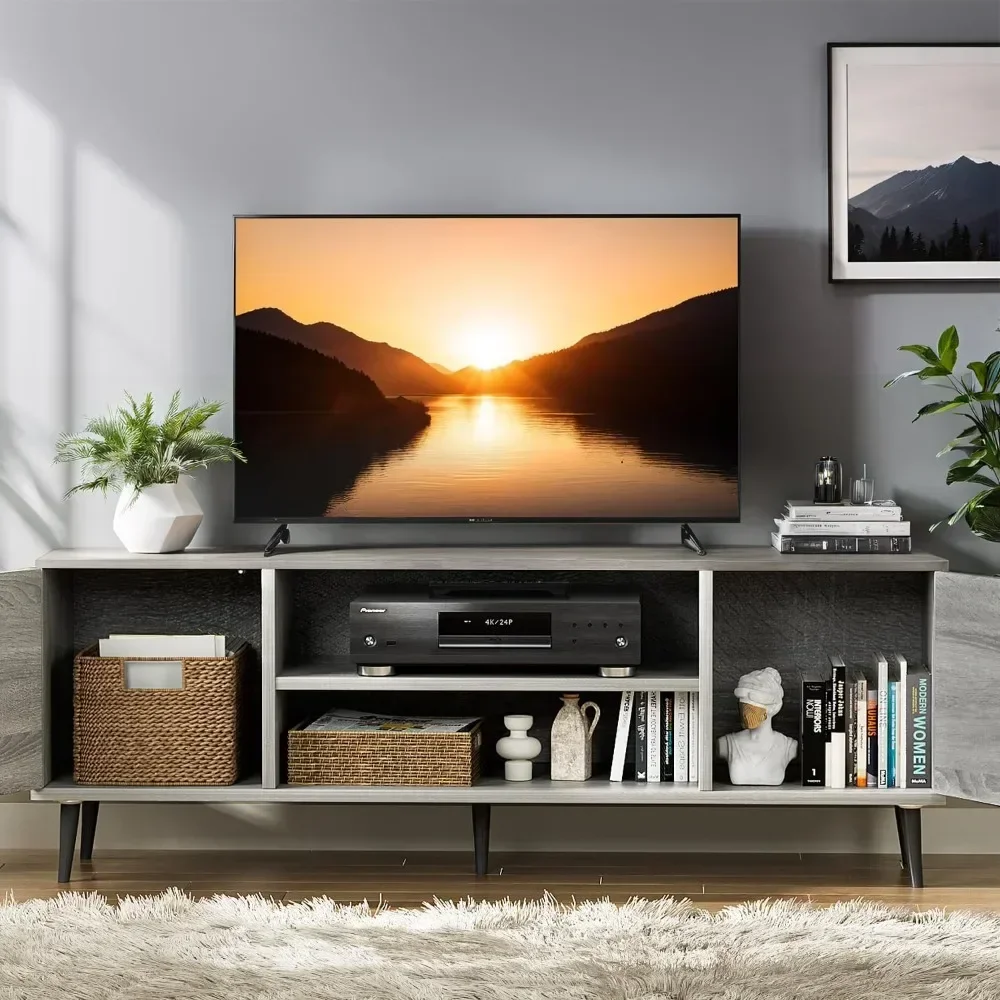 Modern TV Stand for 65" Television, Entertainment Center with Two Storage Cabinets, Retro Style Media Console for Living Room image 3