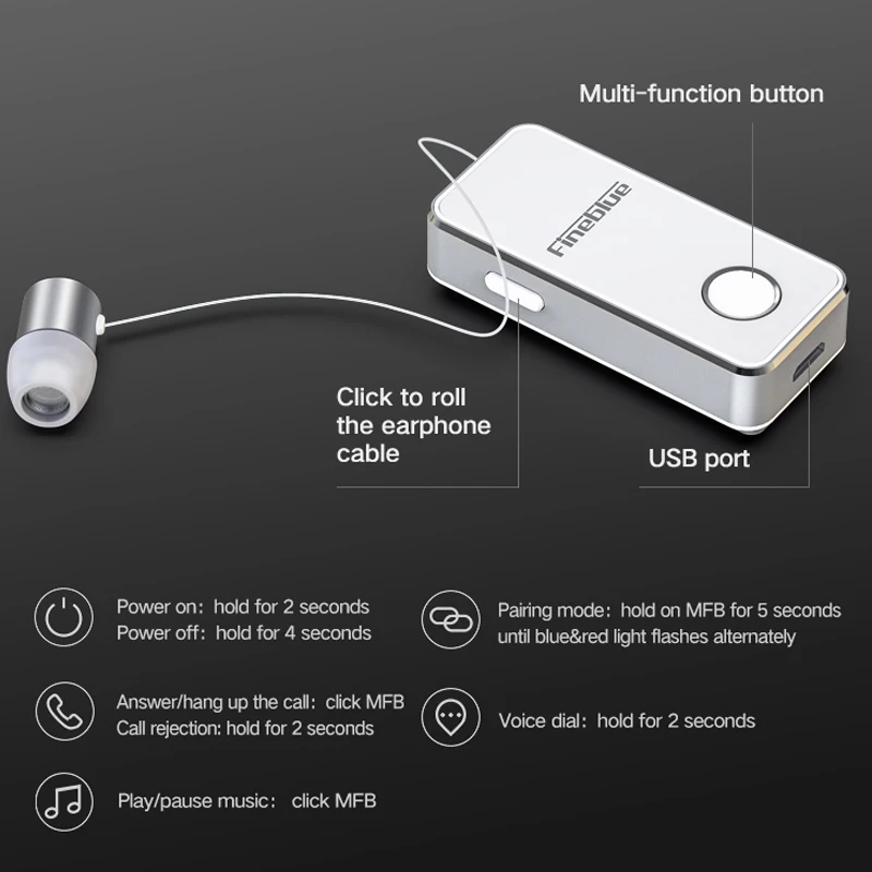FineBlue F2 Pro calls, Bluetooth earphones, lavalier style, business simplicity, fashion, and telescopic cable vibration