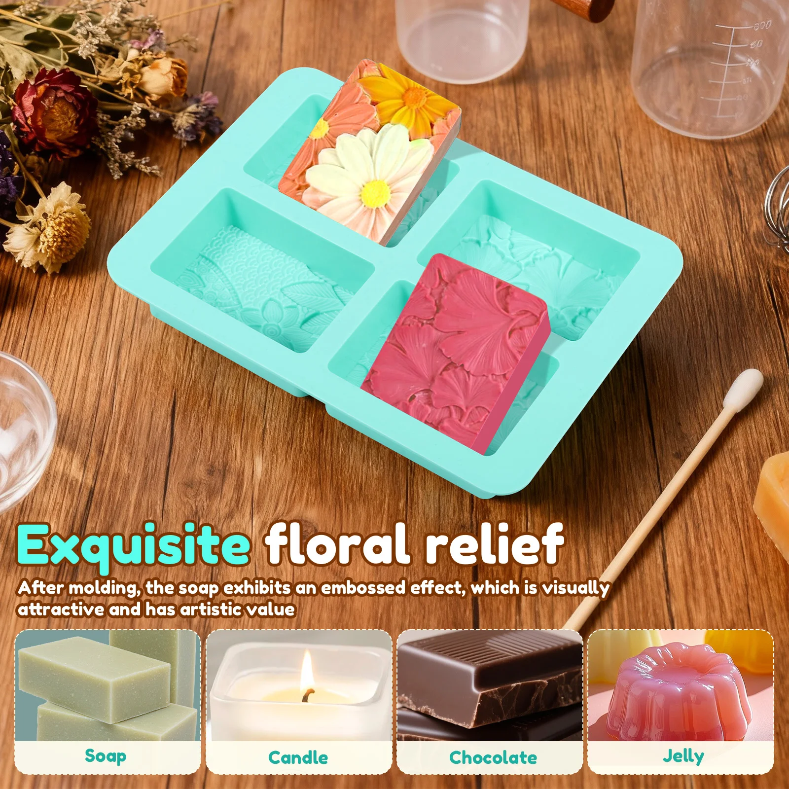 2Pcs Square Flower Handmade So - Soap Making Essentials 评论和价格