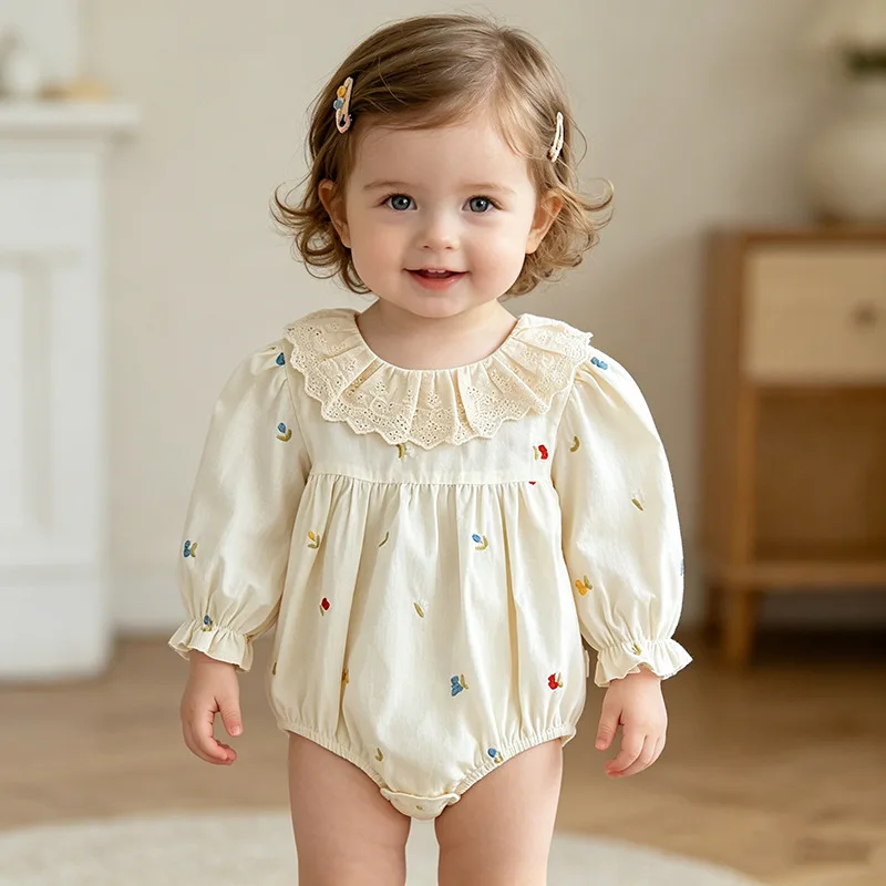 Baby Clothes Spring and Autumn Cotton Long Sleeved Rompers Newborn Girls Embroidered Newborn Crawling Clothes