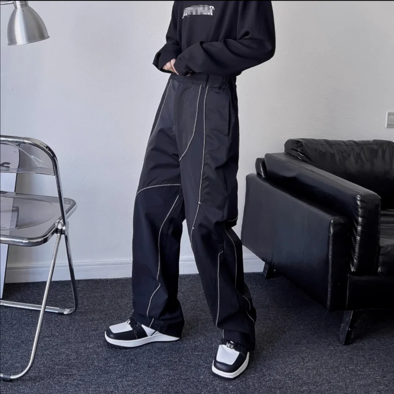 

Black design sense functional casual pants 2023 Spring and autumn young men and women popular niche color straight pants tide