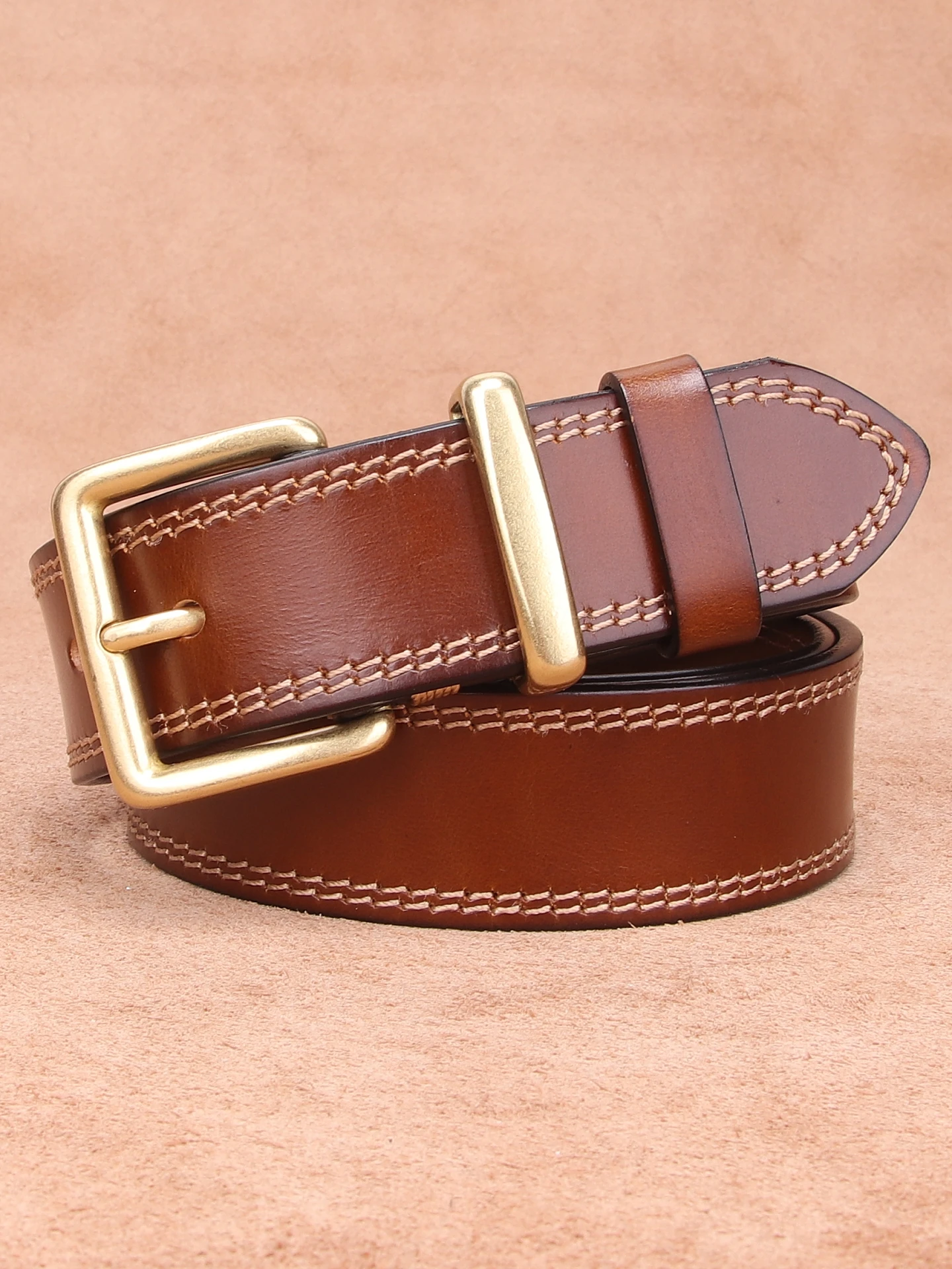 本革ベルト女性のトップレイヤー牛革銅バックルヴィンテージシンプルファッションブラウンワイド夏多用途ジーンズベルト