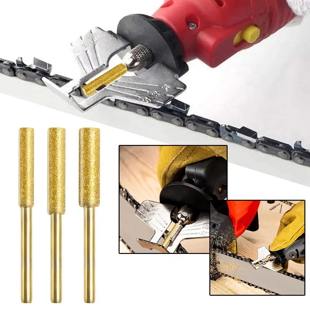 5Pcs Diamond Coated Cylindrical Burr Grind Bit Sharpening Saw Chains 4.0/4.8/5.5mm Emery Grinding Head For Chainsaw Sharpen