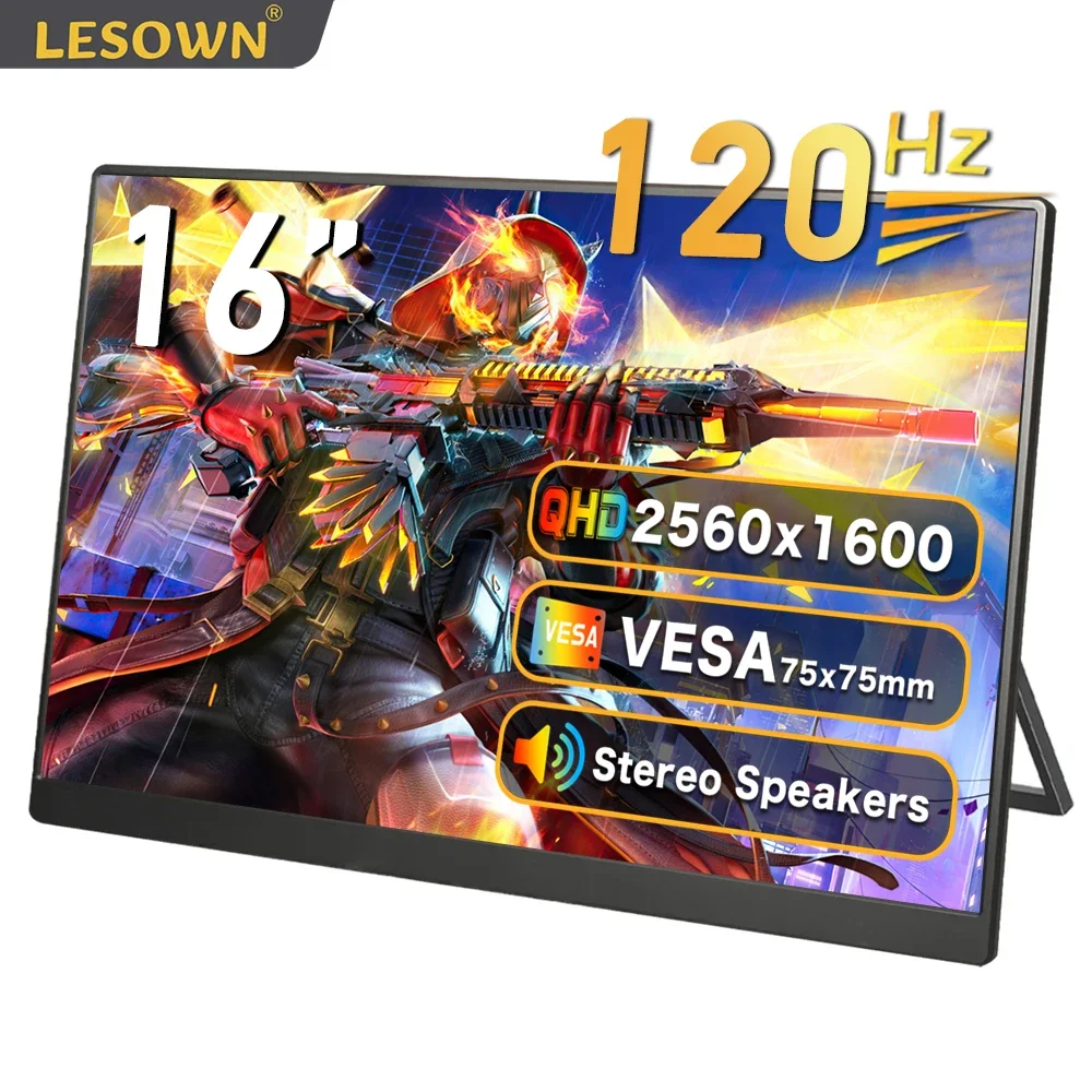 LESOWN 2.5K 120Hz Gaming Monitor 16 14 11.6 inch Portable Laptop Display 4K Type C miniHDMI Secondary Screen for Switch XBOX PC