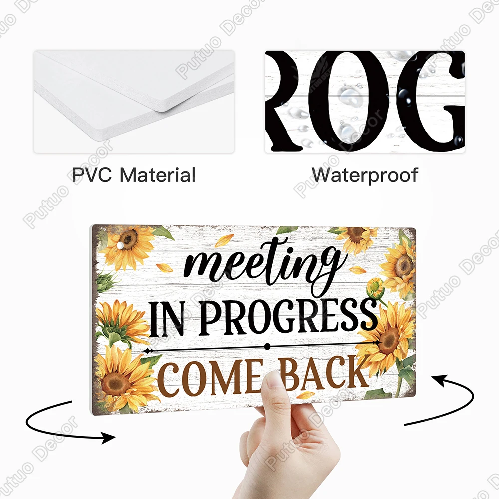 Putuo Decor 1pc Meeting Room Used Rectangle Double-Sided  PVC Signage,  5x10Inches, Welcome Come in, Meeting Come Back