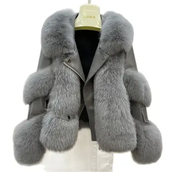 Donne 2024 Inverno Nuovo Capispalla Magliette E Camicette Caldo Breve Imitazione Cappotto di Pelliccia di Volpe Imitazione Pelle Piena di Pelliccia di Volpe Giacca da Moto di Lusso