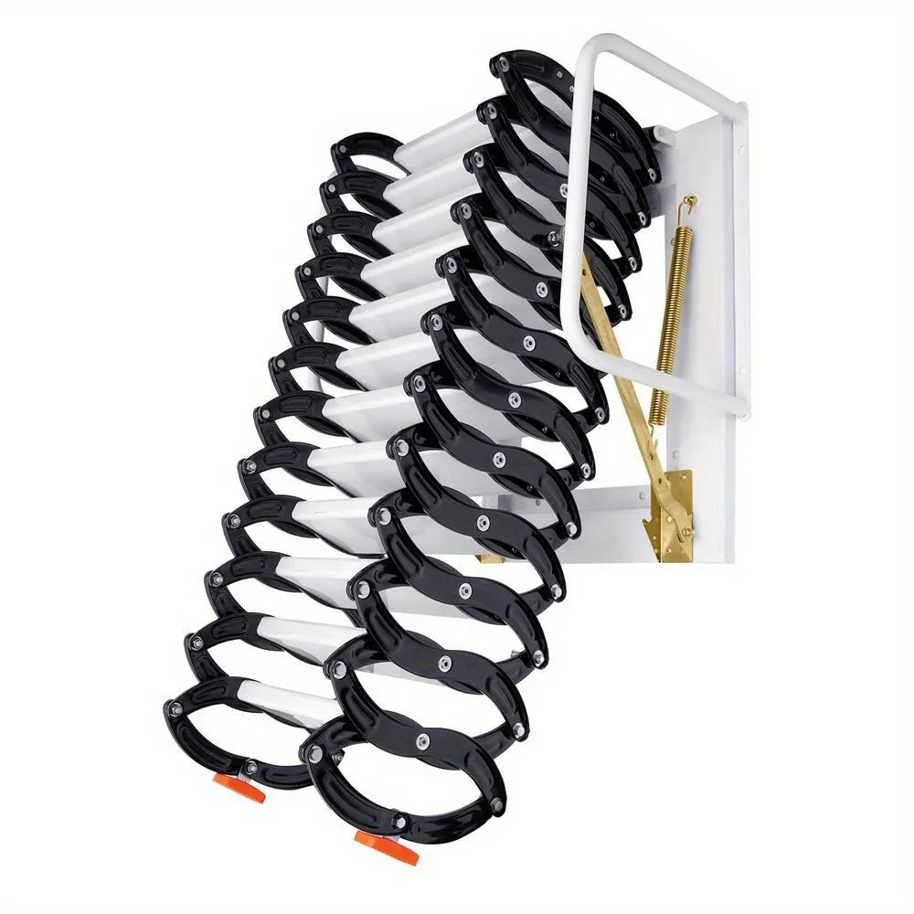 سلم عطري أسود مثبت على الحائط بطول 10.17 قدم 882 رطل: سلالم علوية قابلة للطي بـ 12 خطوة للاستخدام الثقيل