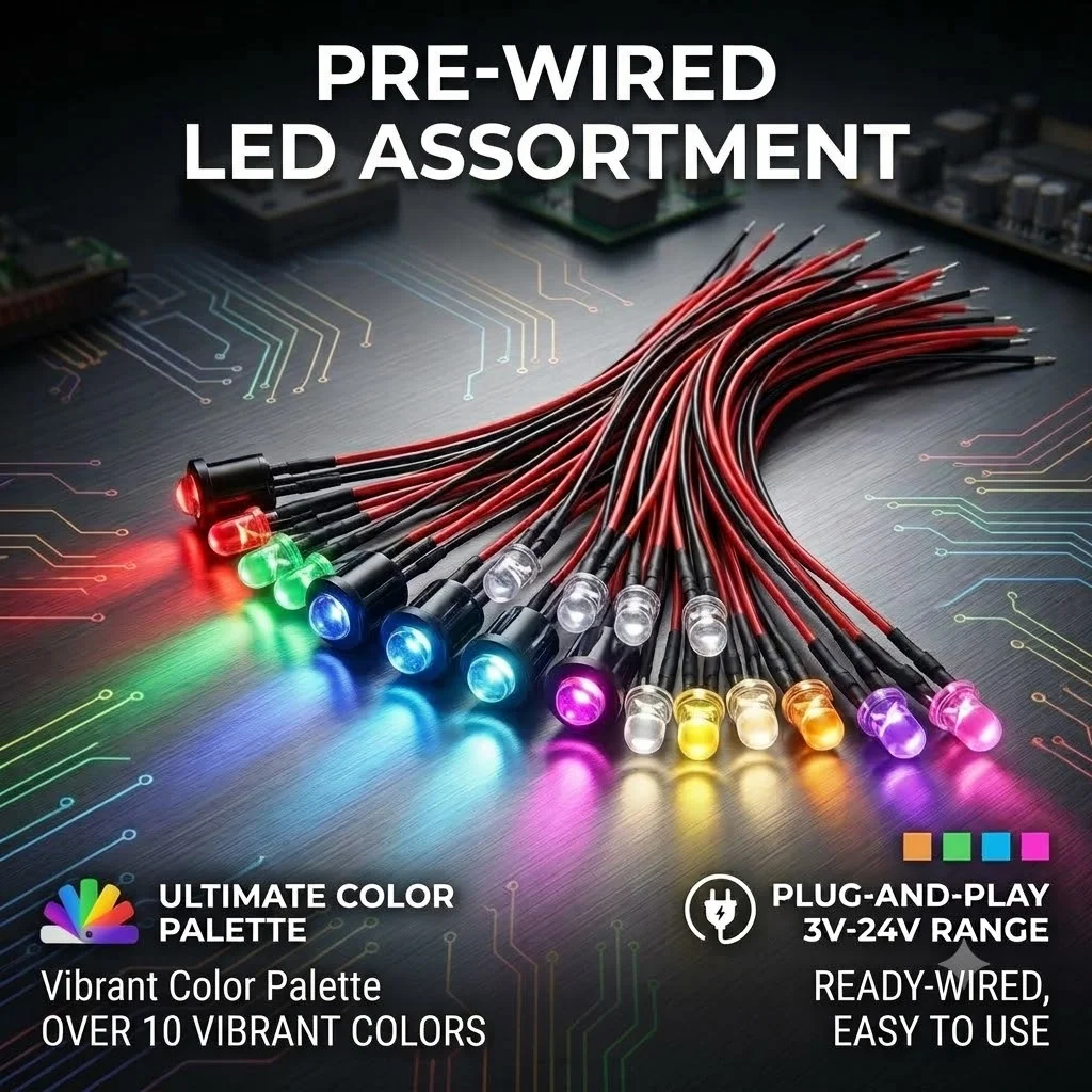 20PCS 5mm DC3V~24V LED Diode Kit UV Prewired Light Emitting Indicator RC Lamp Warm White Red Green Blue Yellow Orange Purple