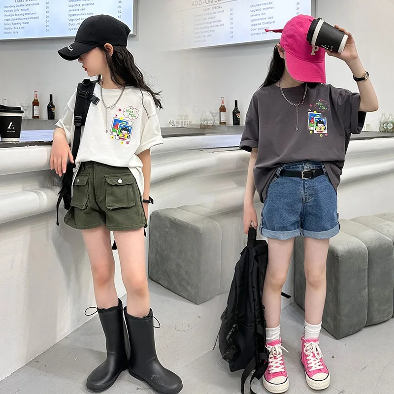 Children Clothing Kids 2024 Summer New Korean Style Short Sleeve Cartoon Printed T-shirt for Girls Cute Short Sleeve 4-14Y