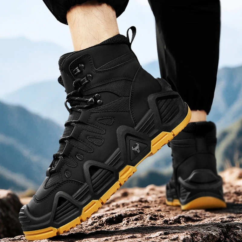 أحذية رجالية عالية الجودة بلون سادة مقاومة للاهتراء ومضادة للانزلاق في الهواء الطلق برباط علوي تصميم علامة تجارية احترافية أحذية المشي لمسافات طويلة خفيفة الوزن أصلية