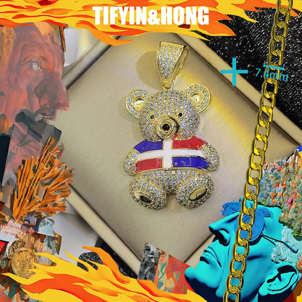 Hot selling 2024 new hip-hop trend teddy bear gold pendant gold necklace, cute bear pendant necklace, premium version, gift