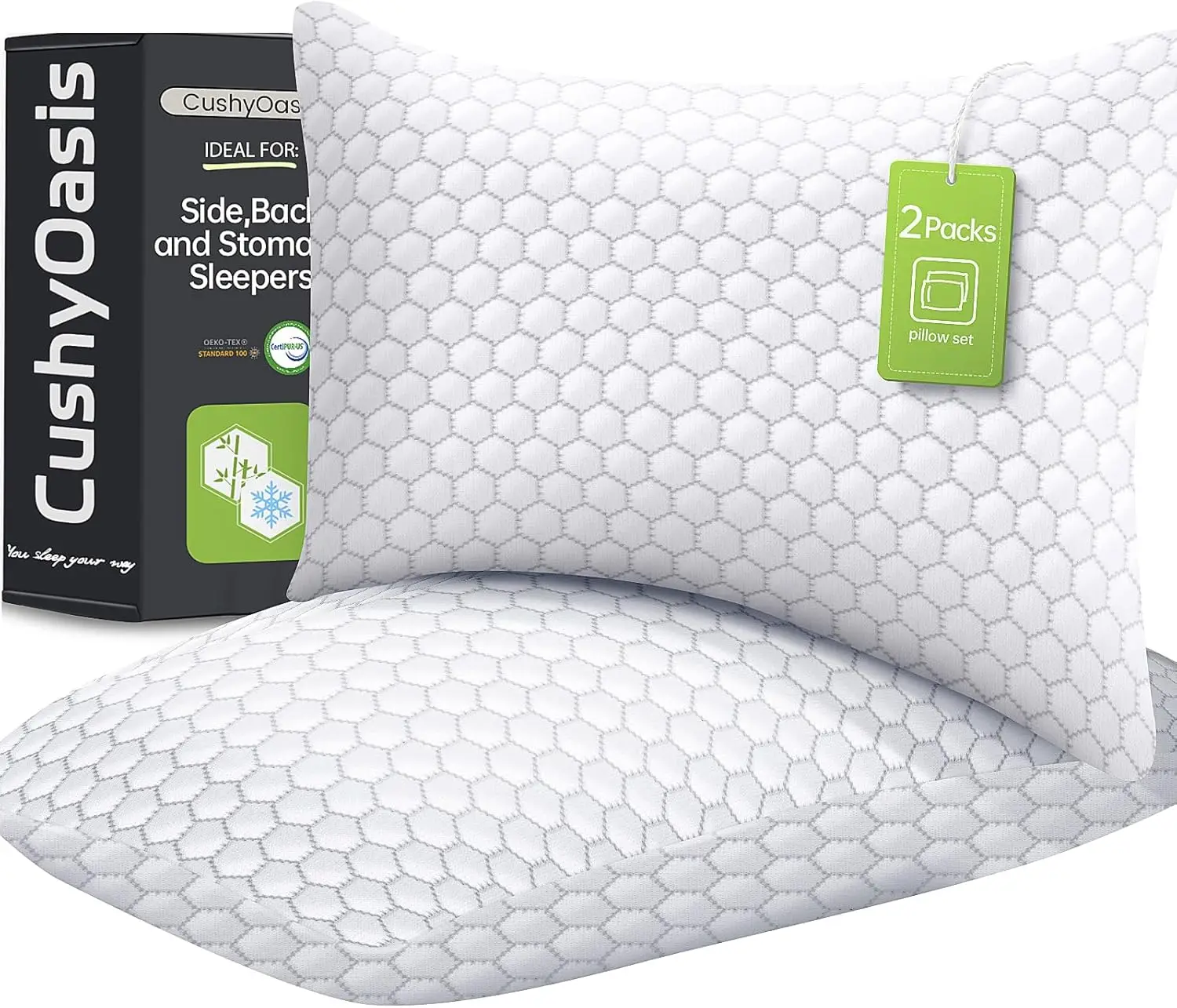 

Набор из 2 охлаждающих подушек из пены с эффектом памяти, регулируемые, для сна на боку, спине и животе, со съемным чехлом (размер Queen, серый)