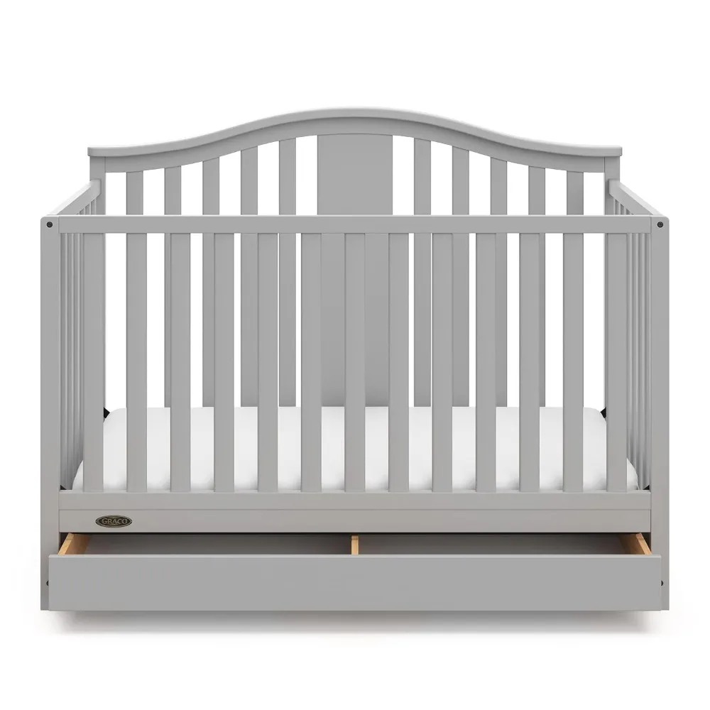 

Solano 4-in-1 Convertible Crib with Drawer (Pebble Gray) – GREENGUARD Gold Certified, Crib with Drawer Combo