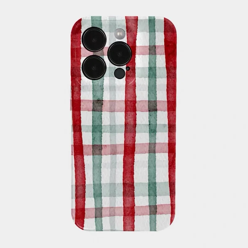 

Red and Green Christmas Plaid Watercolor Phone Case for IPHONE 17 Air 16E 15 PROMAX 14 Plus 13 12 MINI 11 XR Acrylic Phone Cover