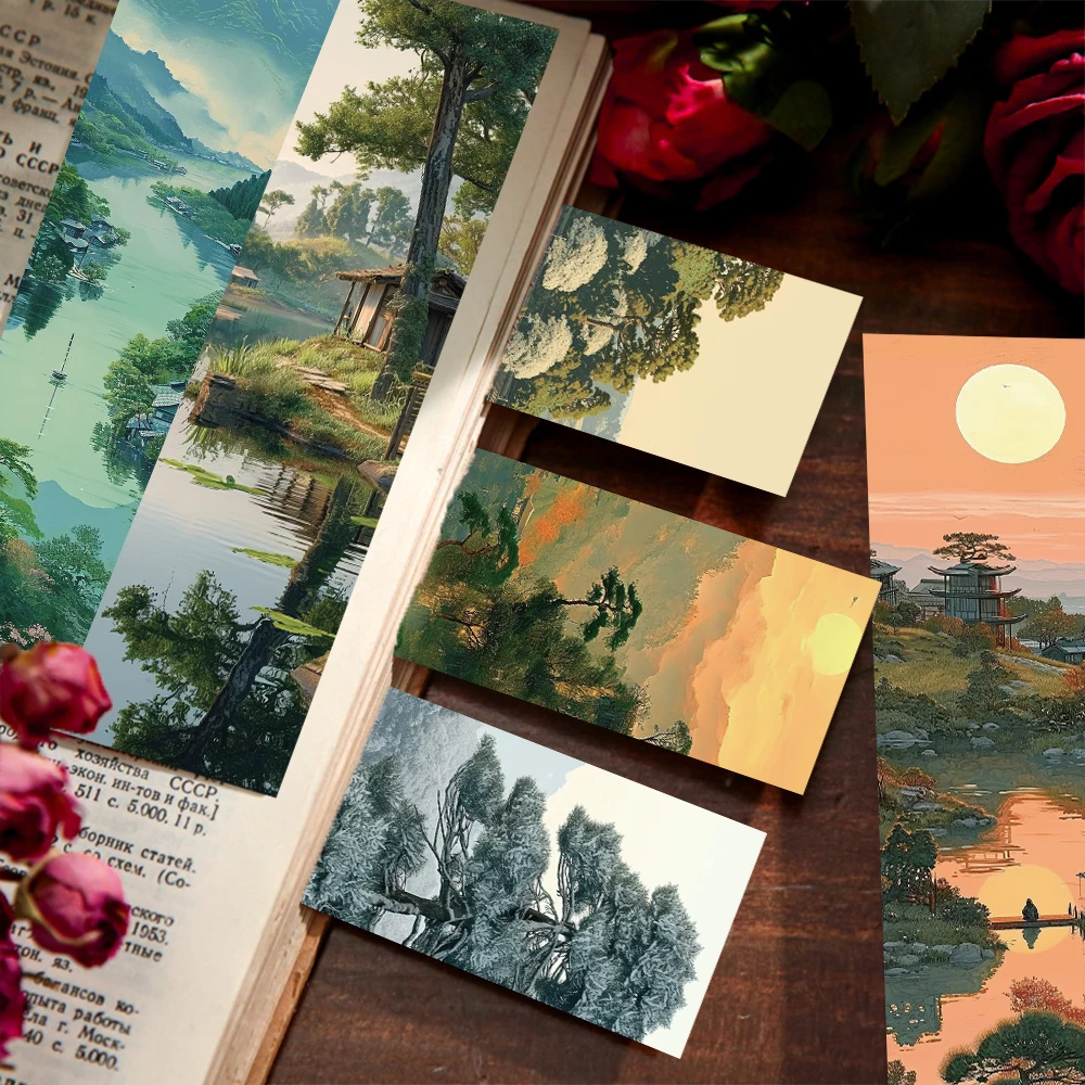 30Pcs Ins Landscape Character Bookmarks Aesthetics Card Decorations Reading Pages Book Marks  Student Stationery Creative Gifts